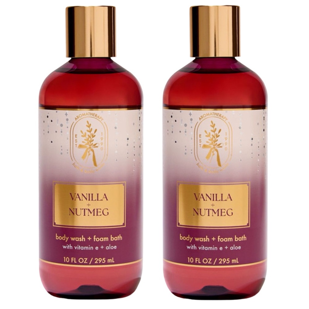 Bath & Body Works Vanilla Nutmeg Body Wash + Foam Bath, 2 - 10 FLOZ Bottles